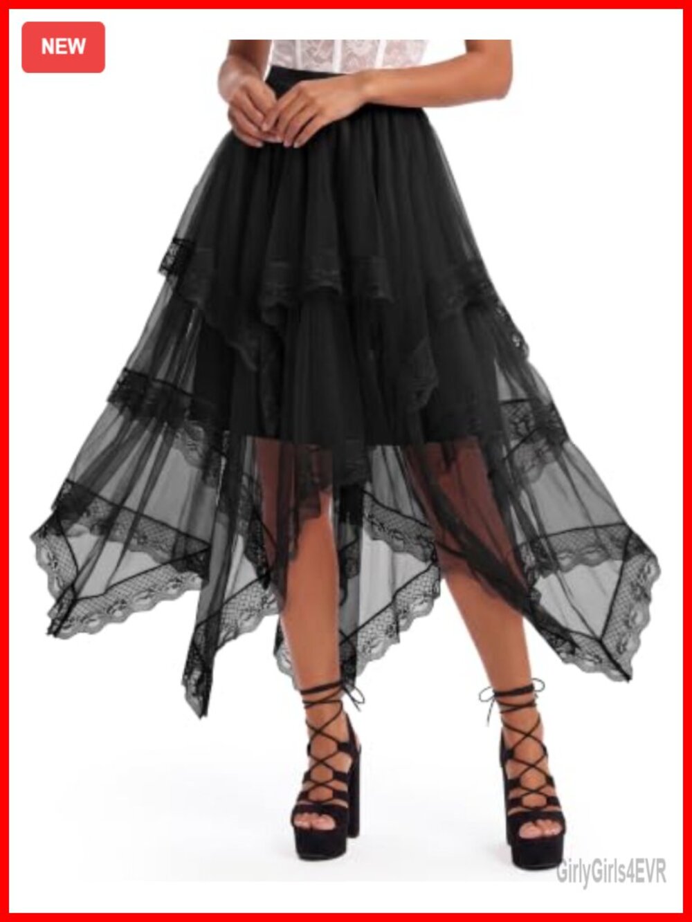 Women's Layered Tulle Maxi Skirt High Waist Flowy Ruffle Asymmetrical